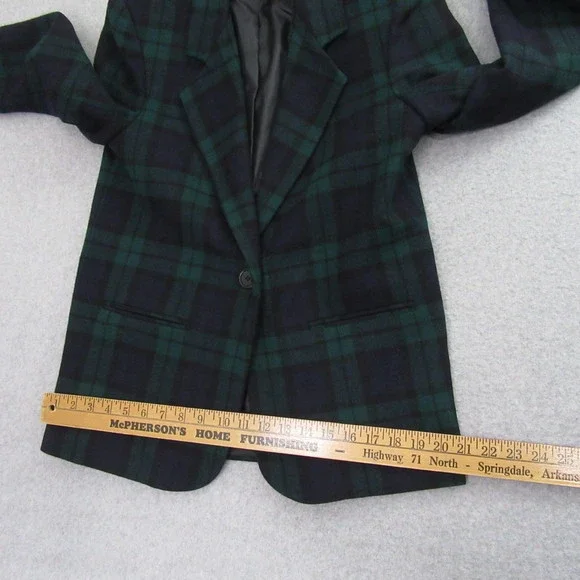 Braebrook Womens Blazer Jacket 4P Petite Green Blue Tweed Vintage Plaid - Picture 14 of 14